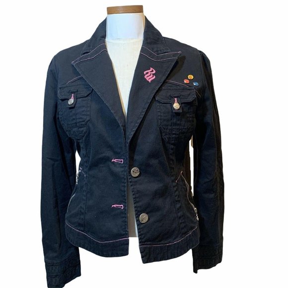 Vintage Rocawear Jacket Black Juniors L Pink Embro - Picture 5 of 12